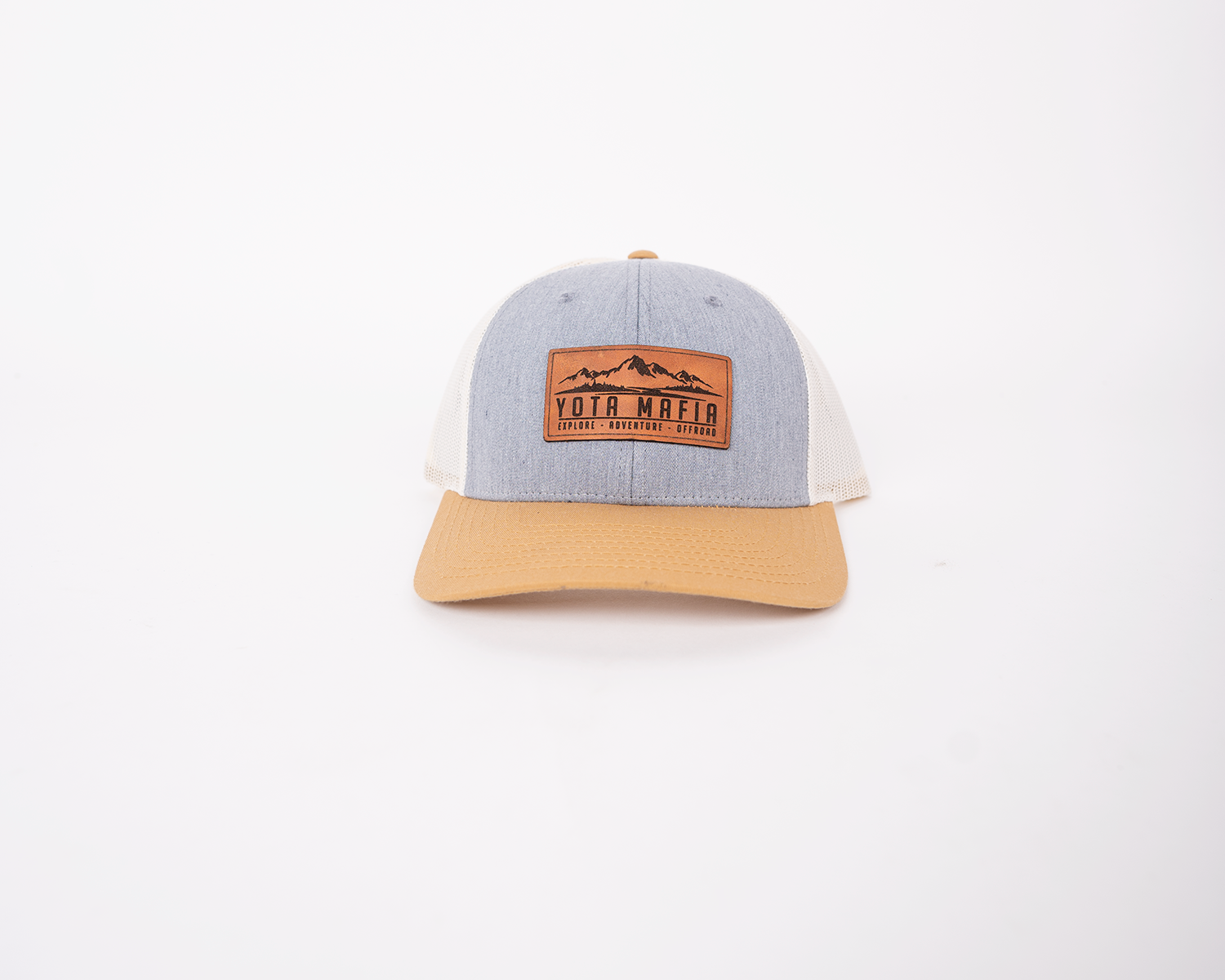 LEATHER PATCH TRUCKER HAT BEIGE/GREY/WHITE
