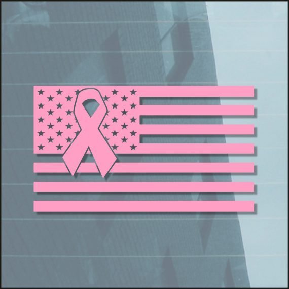 BREAST CANCER AWARENESS AMERICAN FLAG DECALS 'PREMIUM VINYL CUT'